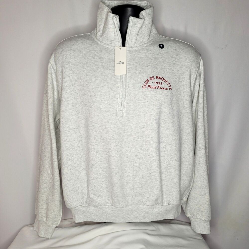 WT Hollister Paris Club De Raquette Half Zip Sweatshirt Medium